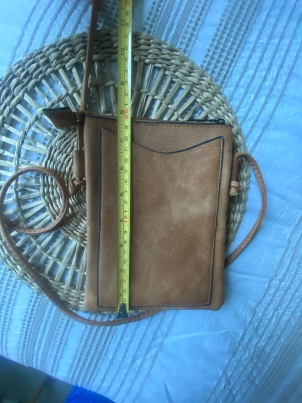 Women’s Tan Crossbody Bag with Studded Laser-Cut Detail Vegan Leather
